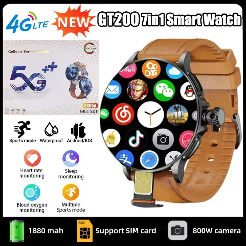 Fall Detection Watch - ساعة GT200 الذكية بتقنية 5G، بشاشة